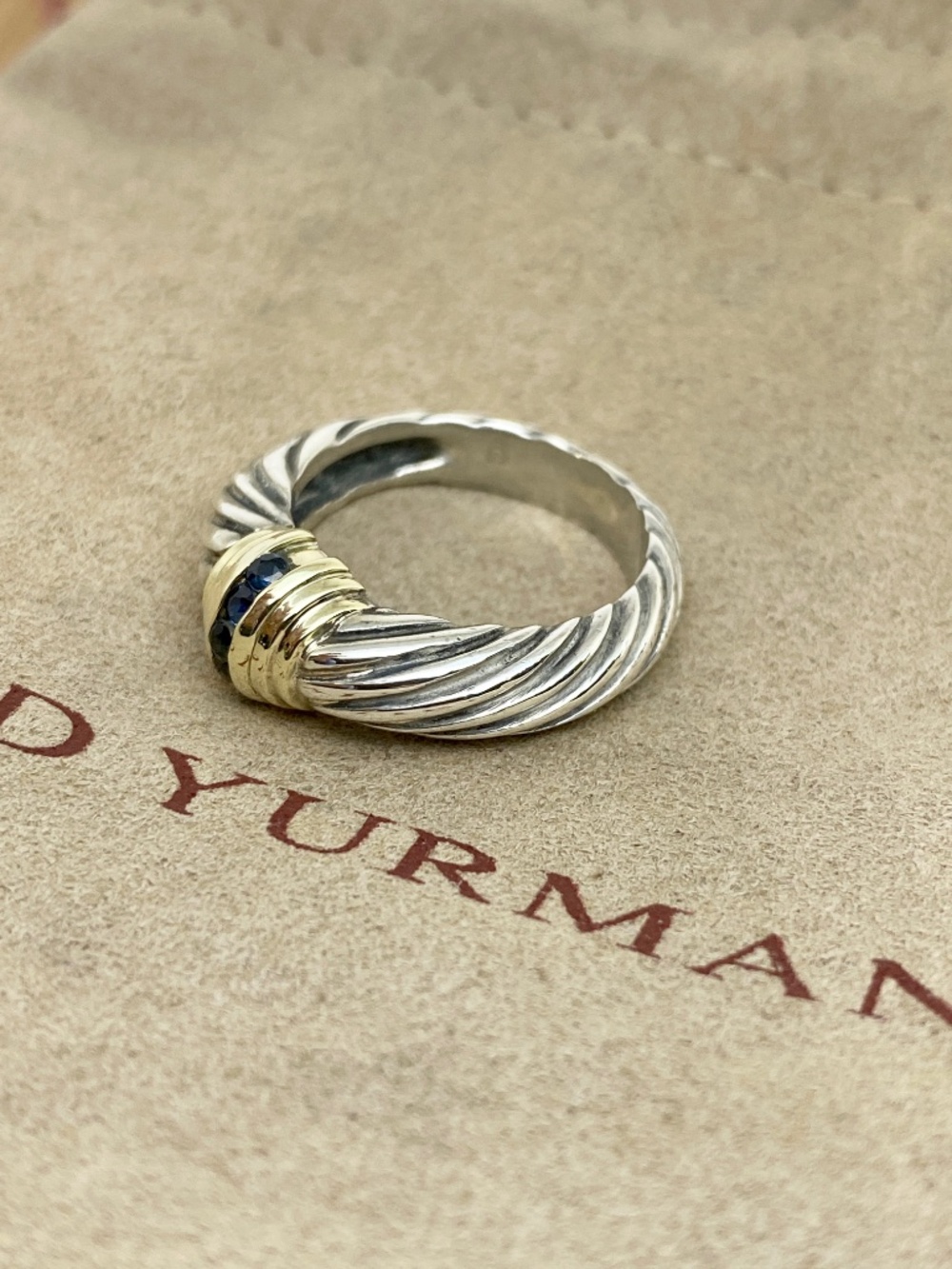 David Yurman Sterling Silver 14K Gold Sapphire Ring size 5.34 w/pouch - Picture 3 of 7